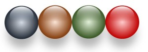 Spheres in various colours. With a bit of added animation you can turn these into a Newton's cradle!
