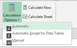Additional keyboard options to set calculation method on a worksheet