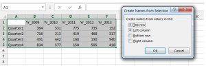 Using Create From Selection to create named ranges